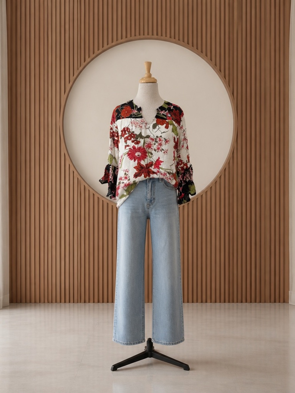 NWT Cato Women’s XS Multicolor Floral 3/4 Sleeve Blouse Contrast Bell Slv Blouse